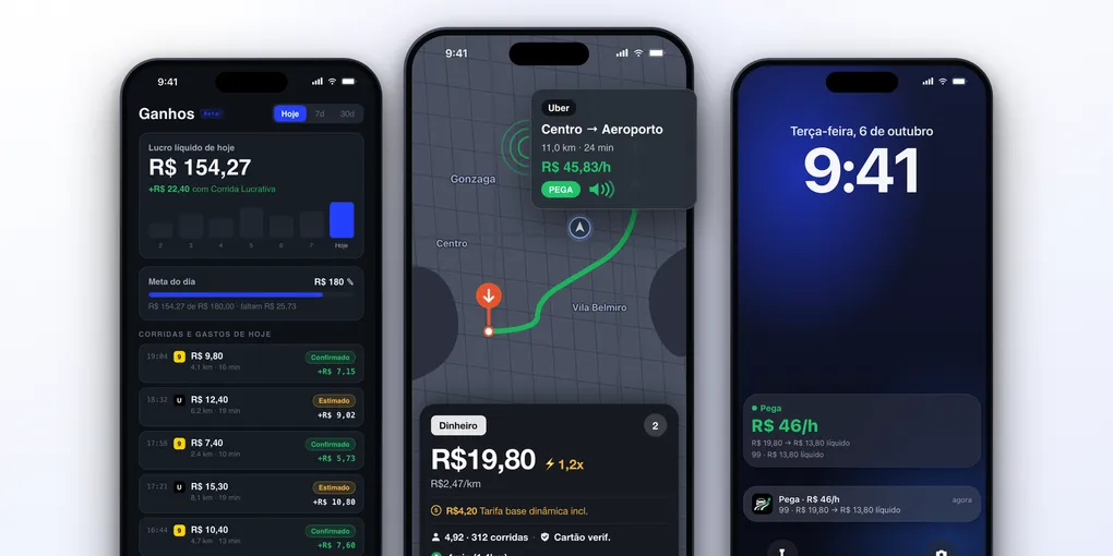 Calculadora de ganhos para motorista de aplicativo: Uber, 99, inDrive e Lyft no iPhone