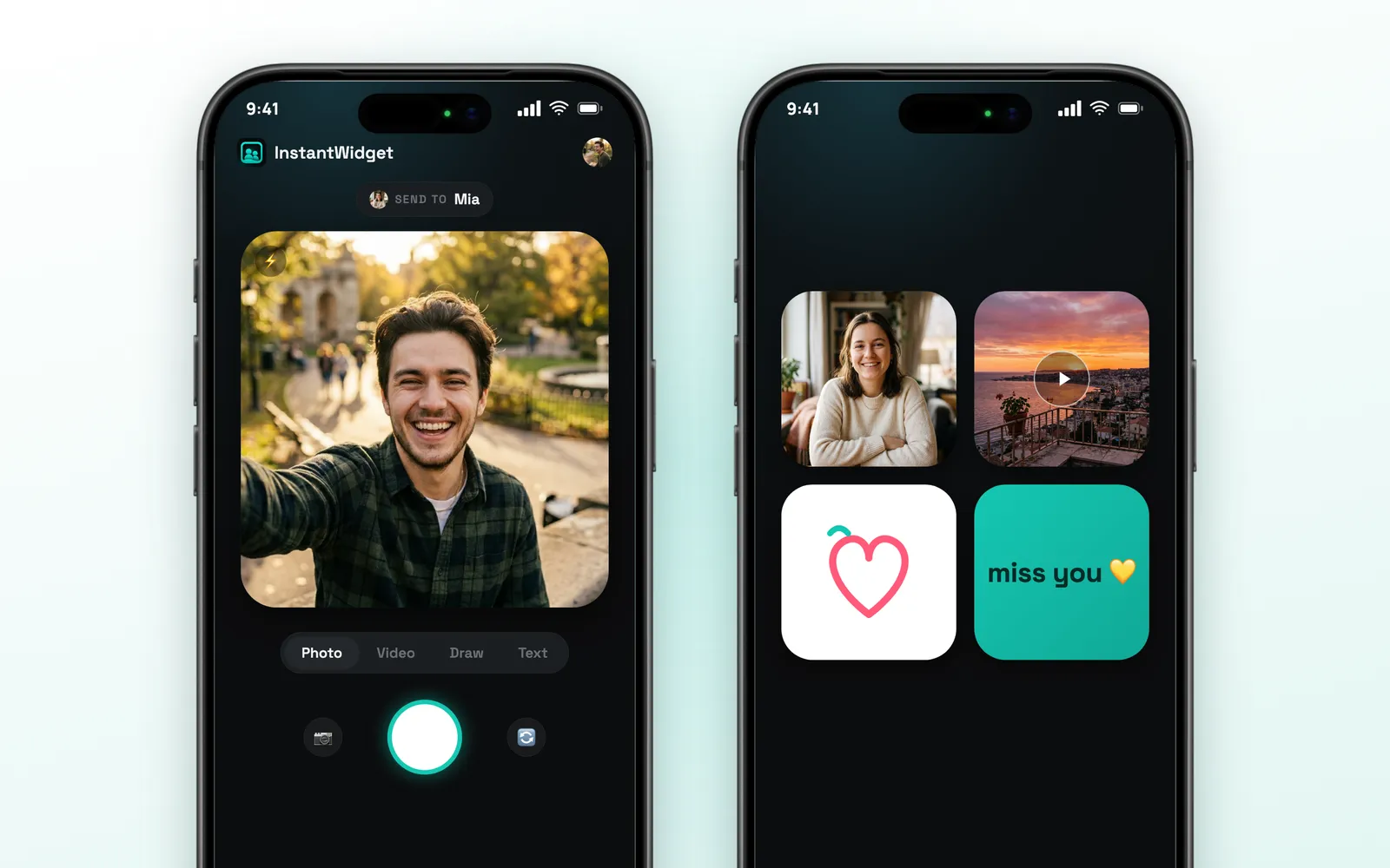 Sending a photo, video, drawing or text to a partner's widget with InstantWidget on iPhone